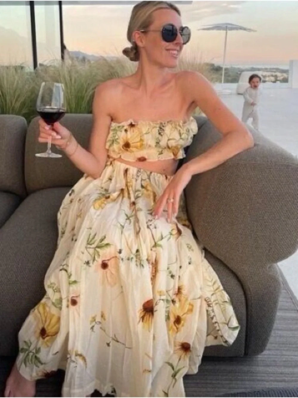 BNWT H&M wildflower sunflower floral print midi skirt and top 2 piece set - Picture 1 of 8